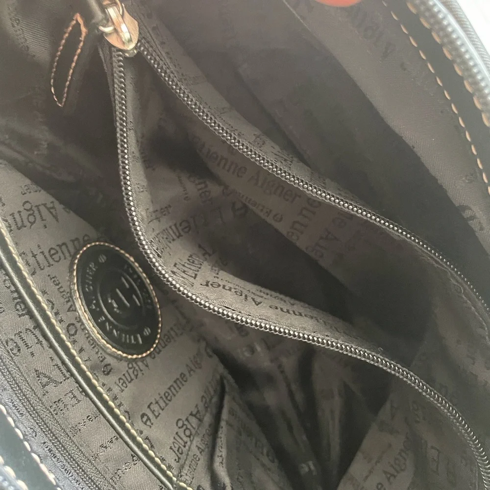 Etienne Aigner handbag purse Rich Leather Micro Classic Roomy Satchel Zips